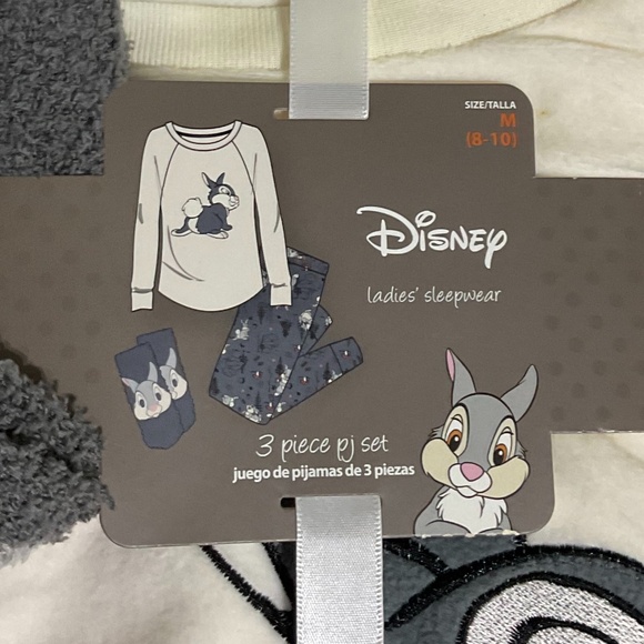 Disney pajama set women M medium 3 pieces top bottom and sucks puffy soft fleece - Picture 3 of 16